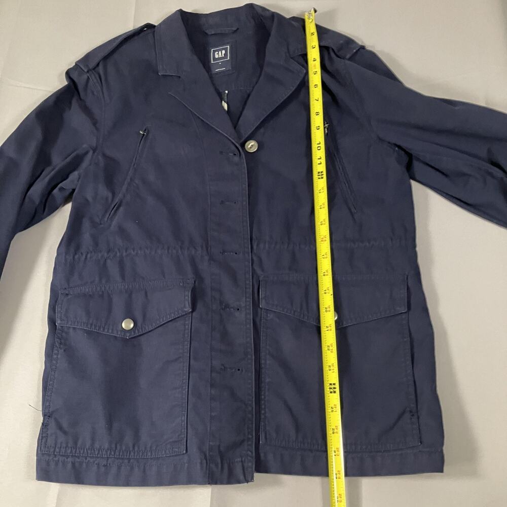 GAP Utility Jacket Womens Large Blue True Indigo Button Up Military Style Cotton - Picture 13 of 16